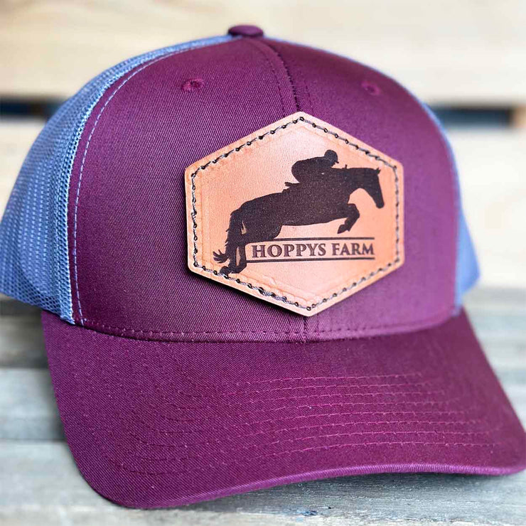 Jumping Horse Custom Farm Leather Patch Mesh Snapback Trucker Hat