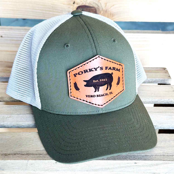 Custom Hog Farm Leather Patch Trucker Hat