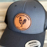 Custom Rooster Leather Patch Mesh Snapback Trucker Hat