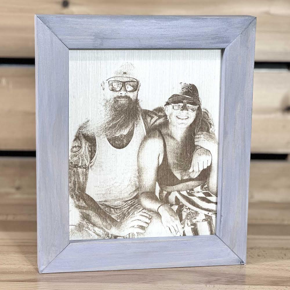 Personalized Etched Wood Photo  8x10 Smoke Grey Pine Frame – On Point  Forge & Leather