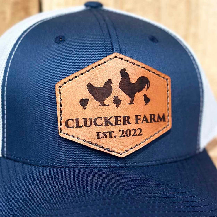 Custom Chicken Farm Leather Patch Trucker Hat