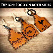 Chicken Personalized Monogram Cattle Tag Leather Keychain