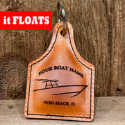 Custom Center Console Boat Cattle Tag Floating Leather Keychain