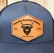 Custom Highland Cow Leather Patch Mesh Snapback Trucker Hat