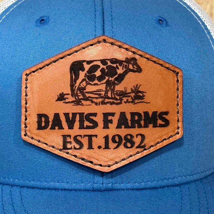 Custom Dairy Cow Leather Patch Mesh Snapback Trucker Hat
