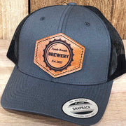 Custom Man Cave or Brewery Leather Patch Mesh Snapback Trucker Hat