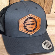 Custom Man Cave or Brewery Leather Patch Mesh Snapback Trucker Hat