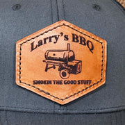 Custom BBQ Smoker Leather Patch Mesh Snapback Trucker Hat