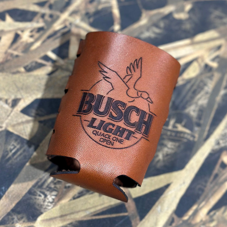 Busch Light Quack One Open Koozie - Genuine Leather Drink Coolie