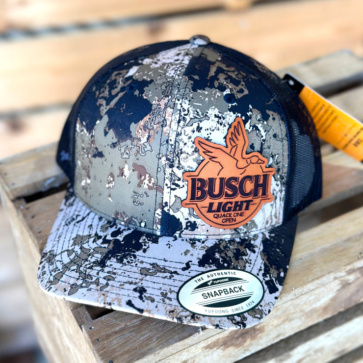 Quack One Open Busch Light Leather Patch Hat