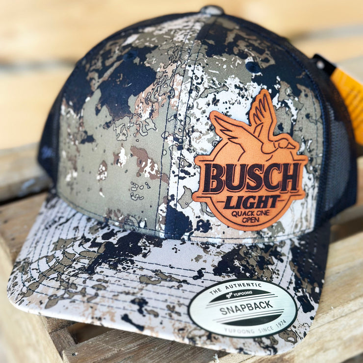 Quack One Open Busch Light Leather Patch Hat