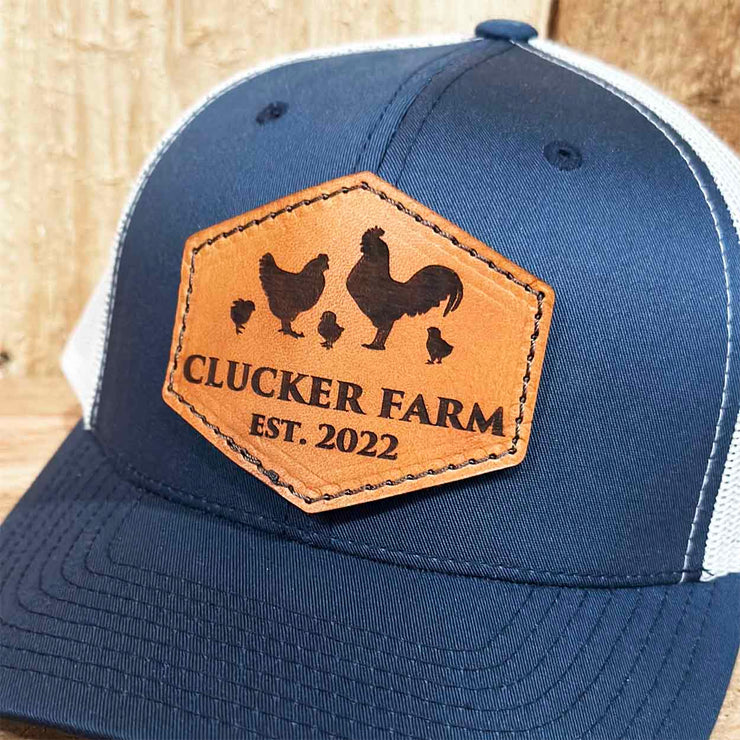 Custom Chickens Leather Patch Mesh Snapback Trucker Hat