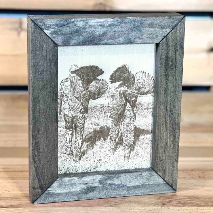 Personalized Etched Wood Photo |  6x8 Antique Brown Pine Frame