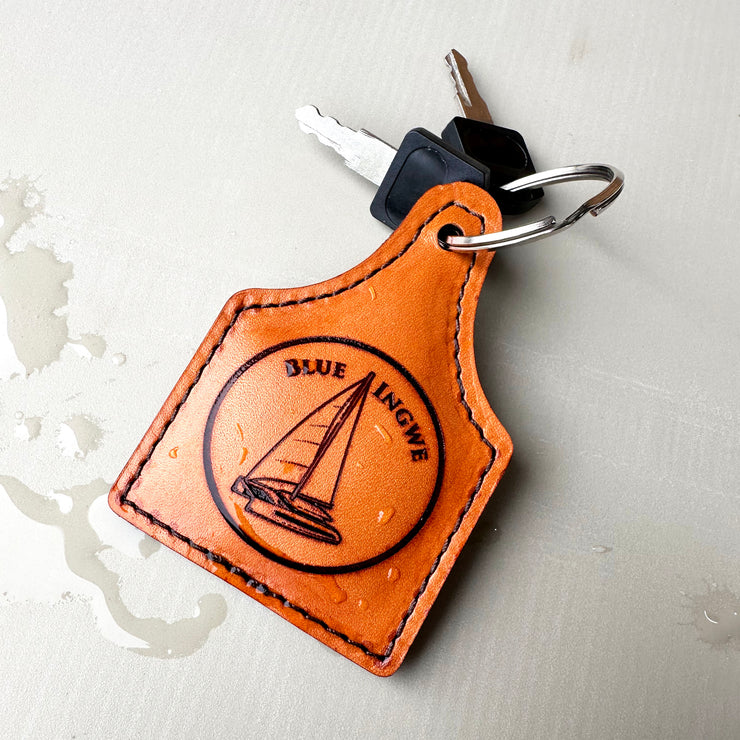 Custom Sailboat Cattle Tag Floating Leather Keychain