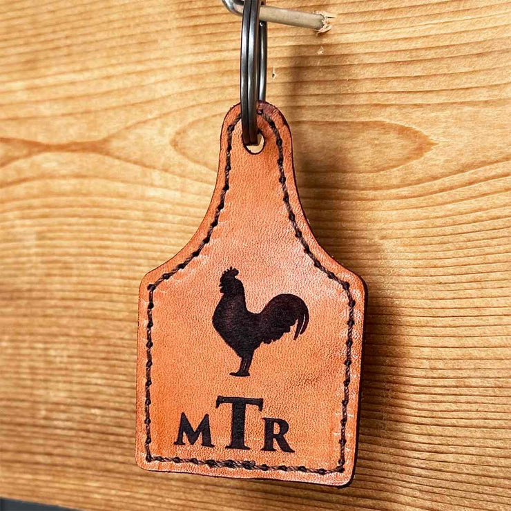 Chicken Personalized Monogram Cattle Tag Leather Keychain