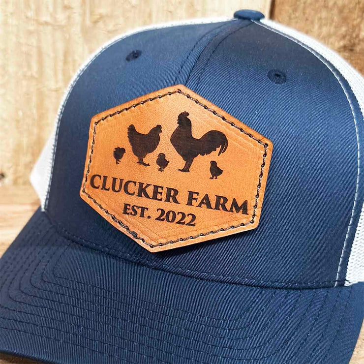 Custom Chicken Farm Leather Patch Trucker Hat