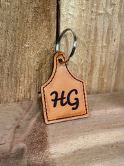 Monogram Personalized Cattle Tag Leather Keychain