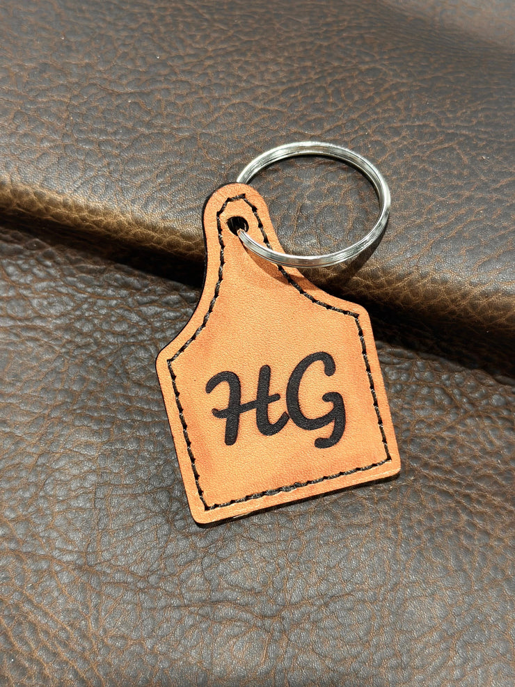 Monogram Personalized Cattle Tag Leather Keychain