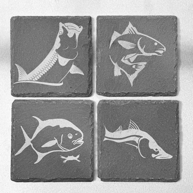 Inshore Fish - Etched Slate Coaster Set